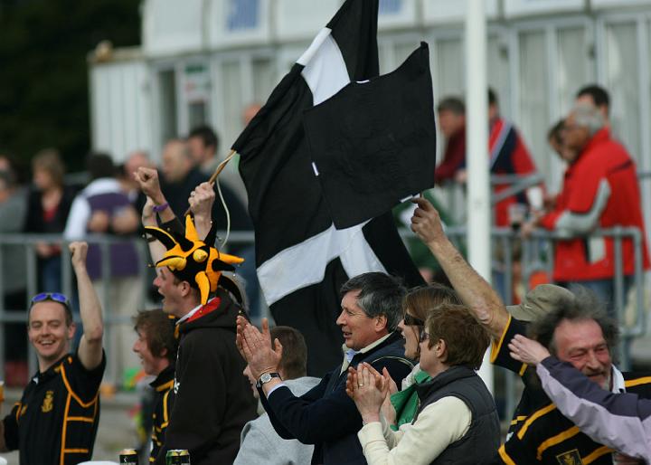 St Piran flags fly as the Cornish fans Celebrate Dirksen's try.jpg - St Piran flags fly as the Cornish fans Celebrate Dirksen's try. Photo by John Beach.